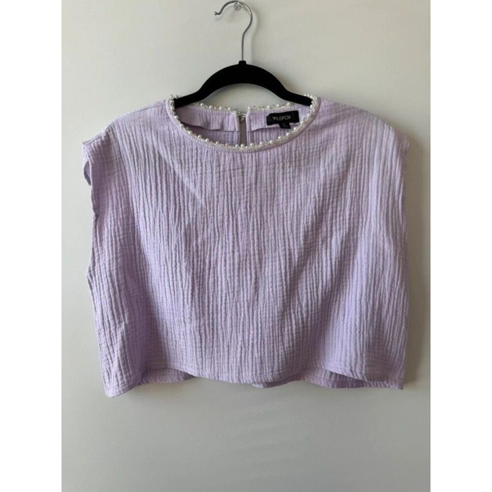 Wildfox Lavender Pearl Embellished Gauze Top